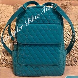 VERA BRADLEY Turquoise Sky Microfiber Campus Ultimate Backpack Solid Blue Quilt